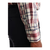 Polo Shirt L/S Textured Check Dk Pink